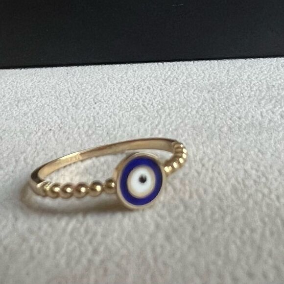 14k real gold evil eye beaded ring size 7 trendy stackable ring perfect gift - Picture 1 of 10